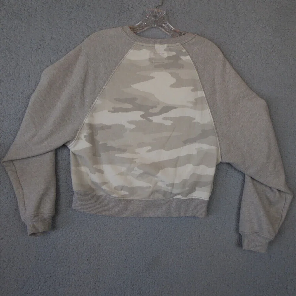 American Eagle Sweatshirt Women's XS Gray Camouflage Super Soft Long Sleeve Crop